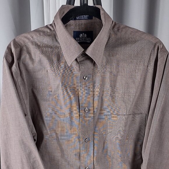 Stafford Men's Cotton Blend Brown Button Down Shirt. Size 16.5 (32-33) - Picture 2 of 12